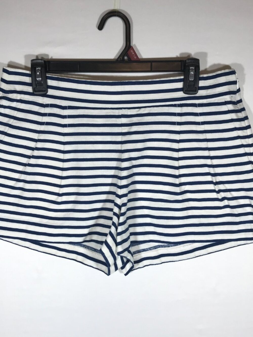 J. Crew Women's 10 Blue Stripes Over White Linen Blend Side Zip Pleated Shorts